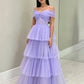 Purple Tulle Floor Length A-Line Prom Dress, Off the Shoulder Evening Party Dress nv1535