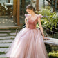 Retro Pink Velvet Tulle Tea Length Prom Dresses, A-Line U-Neck Short Sleeve Princess Party Dresses nv1634