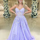 Lavender Strapless Lace A-line Tulle Floor Length Prom Dress nv1439