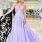 Lavender Strapless Lace A-line Tulle Floor Length Prom Dress nv1439