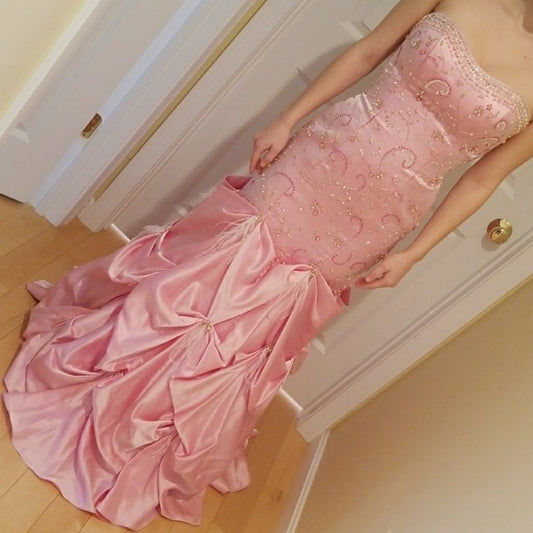 Pink Gorgeous Shiny Elegant Exquisite Beaded Long Satin Ball Gown Evening Dress Party Dress nv3675