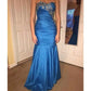 Blue vintage fashion exquisite applique beading elegant long satin ball gown, evening dress, party dress nv3690