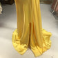 Yellow stylish elegant shoulder strap long satin floor-length ball gown, evening dress, party dress nv3692