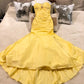 Yellow stylish elegant exquisite beaded long satin ball gown, evening dress, party dress nv3697