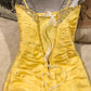 Yellow stylish elegant exquisite beaded long satin ball gown, evening dress, party dress nv3697