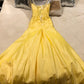 Yellow stylish elegant exquisite beaded long satin ball gown, evening dress, party dress nv3697