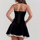 Simple Sleeveless Elegant Short Velvet Splicing Ruched Strapless Mini Dress Party Dress Evening Dress Ball Gown nv1786