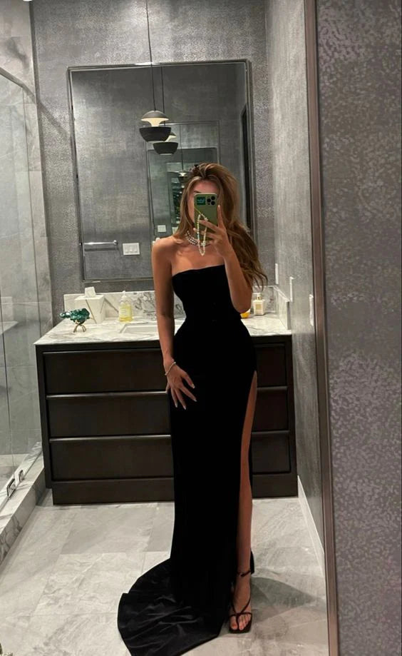 Black simple fashion high-grade mermaid slim long ball gown evening dress party dress nv88