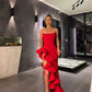 Chic Mermaid Scoop Neck Spaghetti Straps Satin Red Prom Dresses nv62