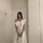 White solid color simple elegant bow long formal ball gown evening dress party dress statues dress to impress nv2581