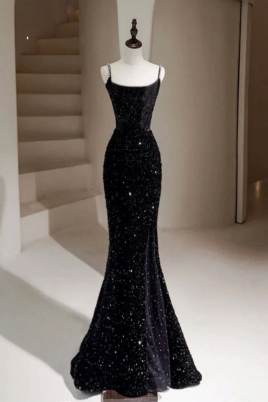 Black Mermaid Sequins Long Prom Dresses Formal Evening Dresses nv1556