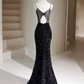 Black Mermaid Sequins Long Prom Dresses Formal Evening Dresses nv1556