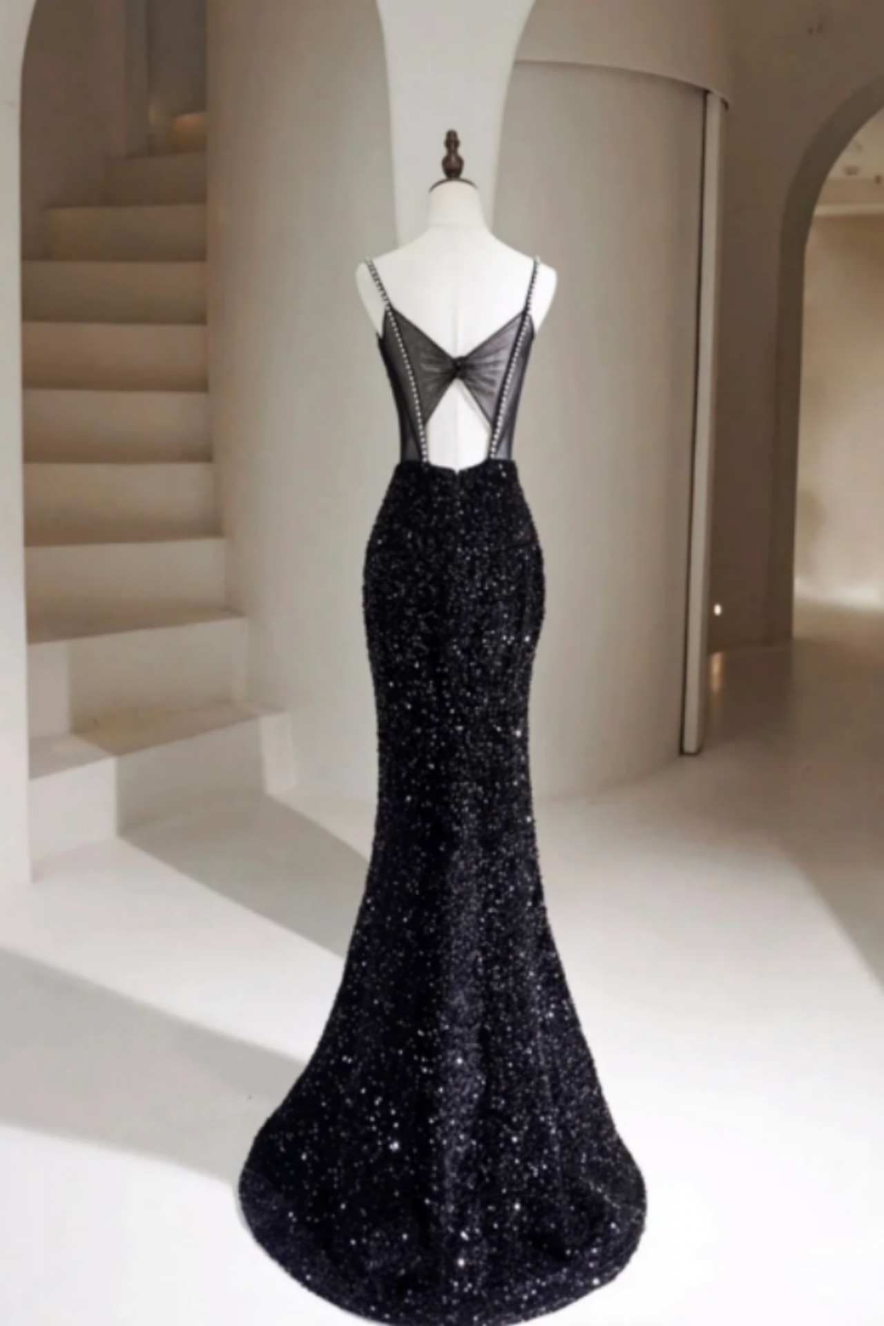 Black Mermaid Sequins Long Prom Dresses Formal Evening Dresses nv1556