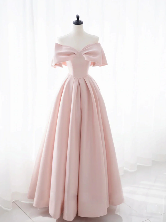 Simple and elegant pink satin long ball gown evening dress nv1909