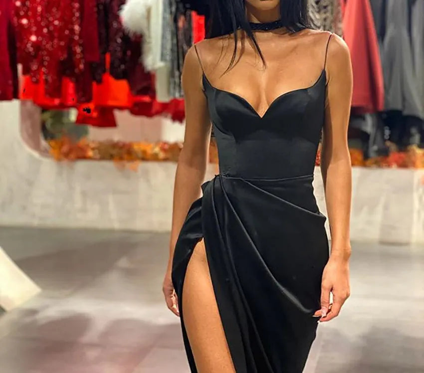 Green/Black new style fashion spaghetti straps long slit sexy satin prom dress evening dress formal dress nv85