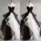 Gothic Black and White Off Shoulder Ruffled Corset A-Line Long Prom Gown Evening Dress Party Dress nv2606