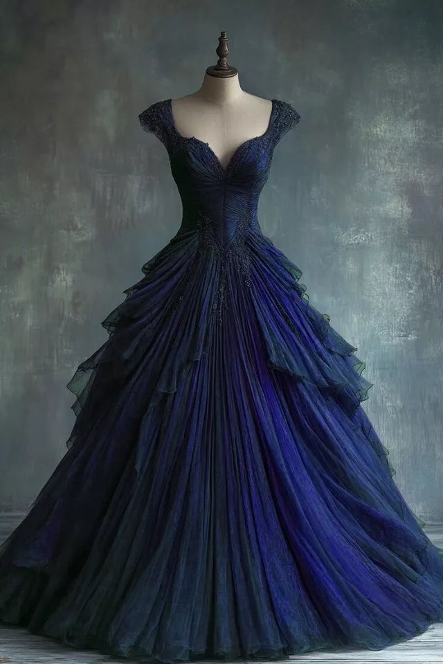 Robe de bal longue en tulle brillant violet/vert/bleu/rouge/noir nv3357