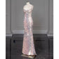 pink gorgeous sparkling pretty mermaid ball gown with detachable bow long elegant sequin formal prom dress eveng Dress Party Dress nv3725