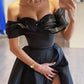 A-Line Off Shoulder Satin Black Long Prom Dress, Black Long Evening Dress nv1501