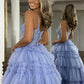 A-Line V Neck Tulle Lace Blue Long Prom Dress, Blue Long Formal Dress nv1500