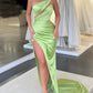 One Shoulder Ruched Satin Long Prom Evening Dresses nv1666