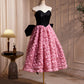 Black Satin and Pink Ruffle Flower Short Prom Dress, Lovely A-Line Strapless Bow Party Cocktail Dress nv1635