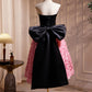 Black Satin and Pink Ruffle Flower Short Prom Dress, Lovely A-Line Strapless Bow Party Cocktail Dress nv1635