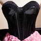 Black Satin and Pink Ruffle Flower Short Prom Dress, Lovely A-Line Strapless Bow Party Cocktail Dress nv1635