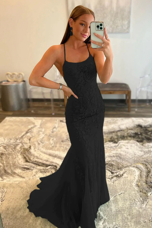 Black Halter Backless Prom Dress nv701