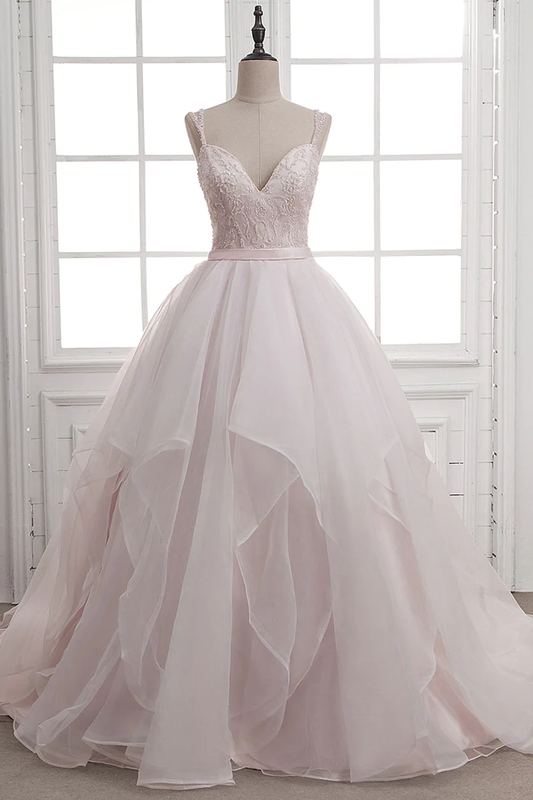 Chic Ball Gown Tulle & Organza Wedding Dresses with Beaded Embroidery & Ruffles nv605