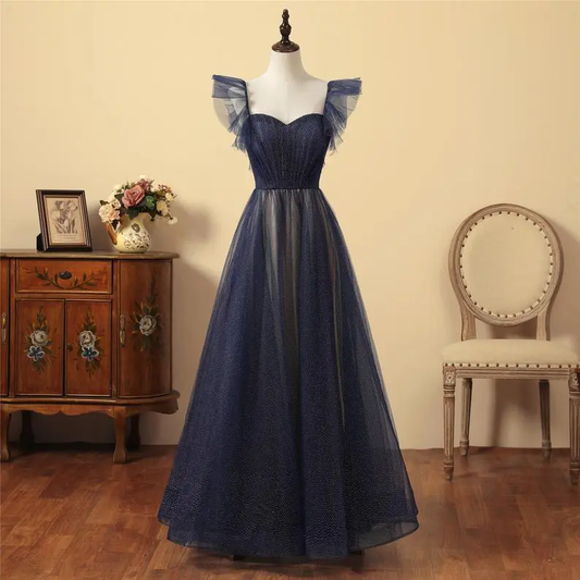 Navy Blue Sparkling Tulle A-Line Prom Dress nv612