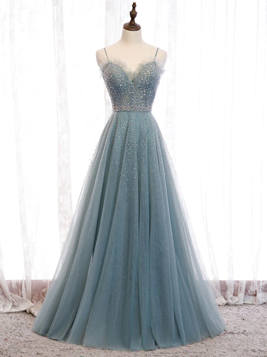 Green Sweetheart Neck Tulle Sequin Long Prom Dress Green Evening Dress nv879