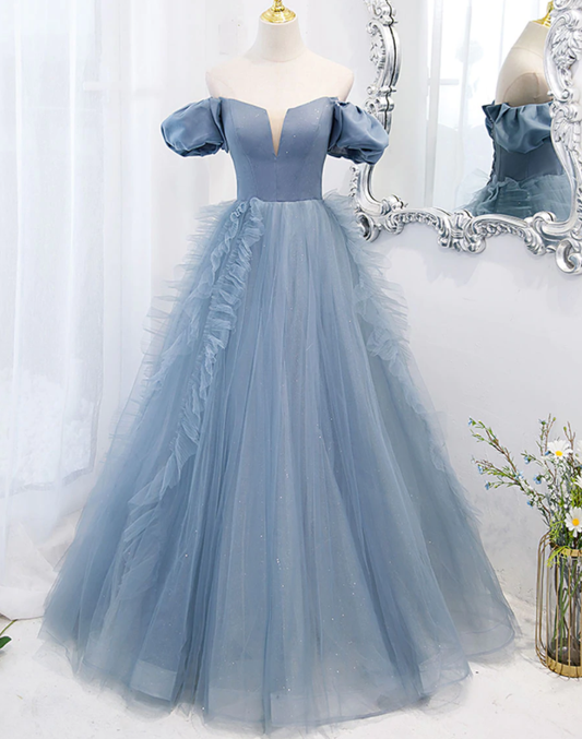 Prom Dresses,tulle off shoulder long prom dress, tulle formal dress nv892