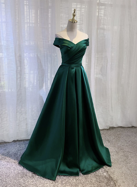 Robe de soirée simple longue en satin vert nv996