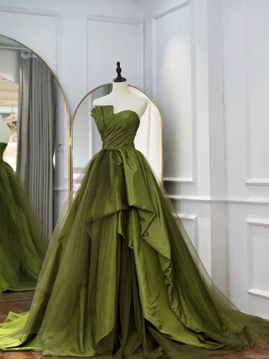 Green Long Prom Dresses, Green Satin Formal Long Evening Dress nv545