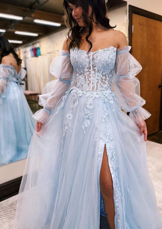 Robe de bal longue sans bretelles en tulle/dentelle nv1020