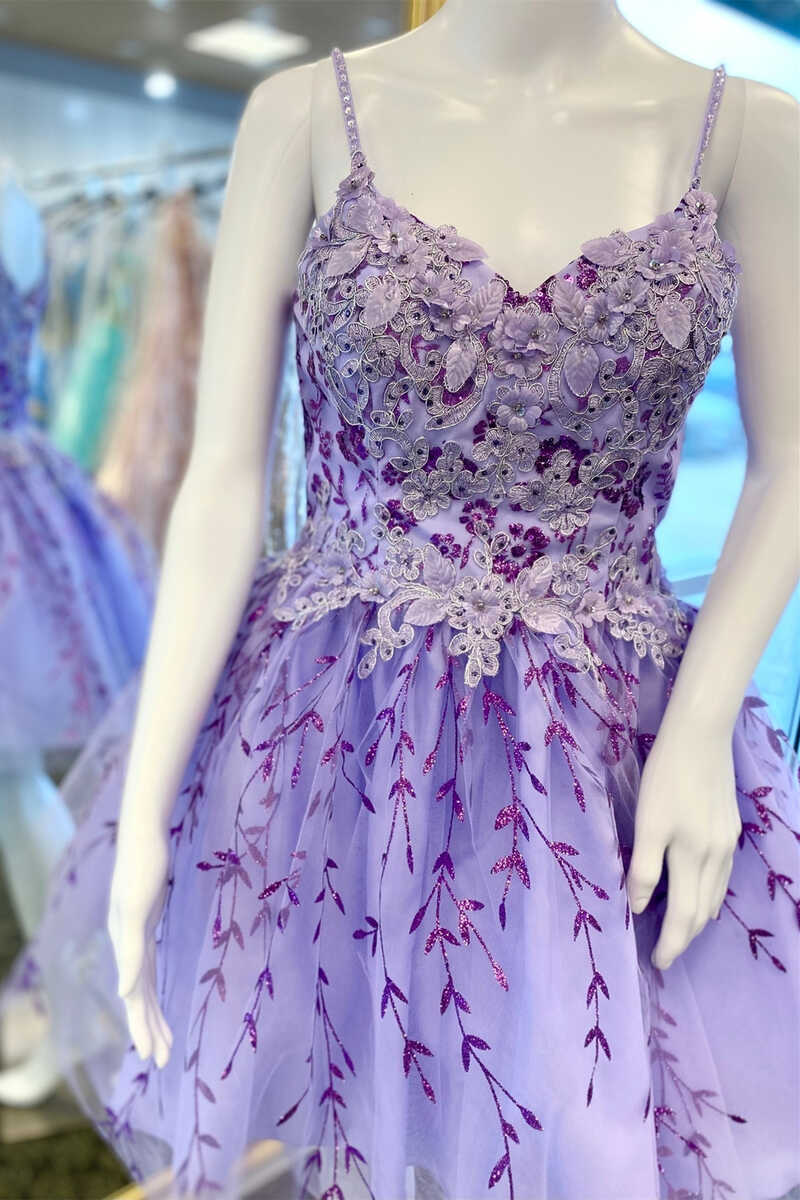 Lavender Floral Appliques A-Line Short Homecoming Dress nv234