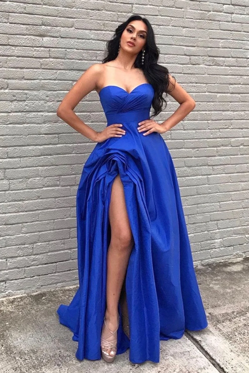 Sweetheart Neck High Low Blue Long Prom Dresses, Strapless Blue Formal Graduation Evening Dresses nv332