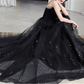 Black Glitter Tulle Prom Dress, Black Slip Evening Prom Dress nv1051