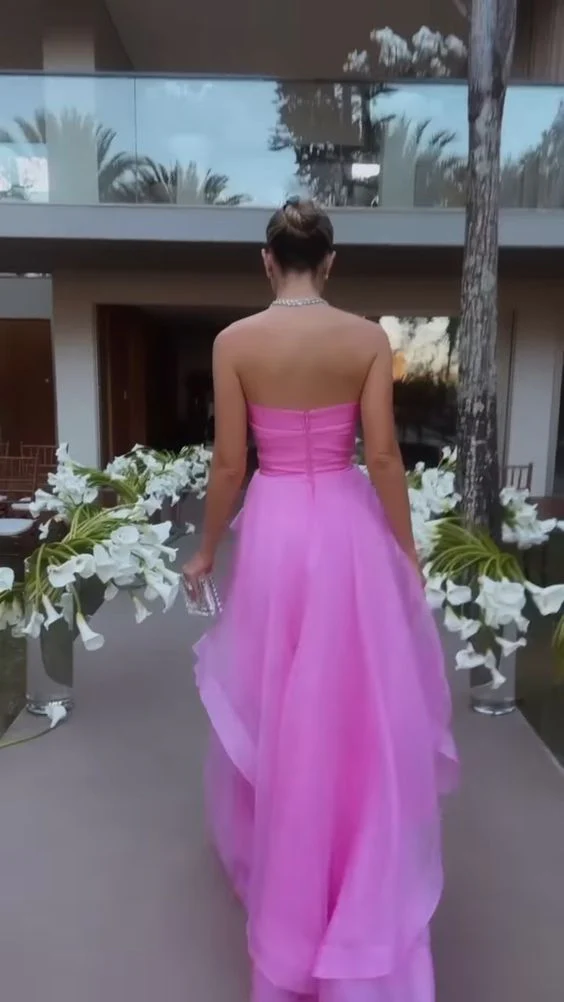 simple pink prom dress,modest evening dresses nv1057