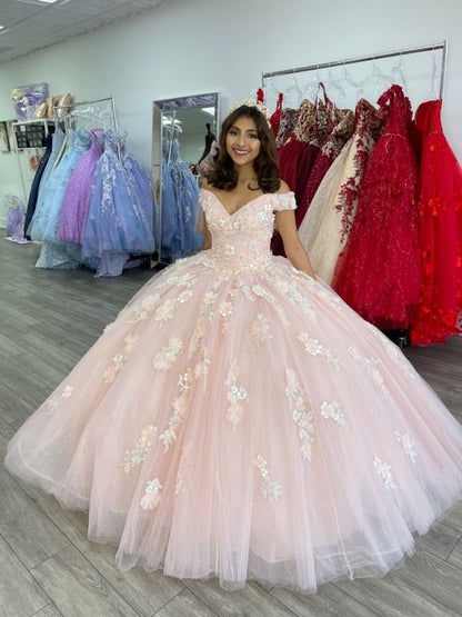 Pink gorgeous applique sweet long tulle elegant ball gown formal dress coming of age ceremony dress nv96